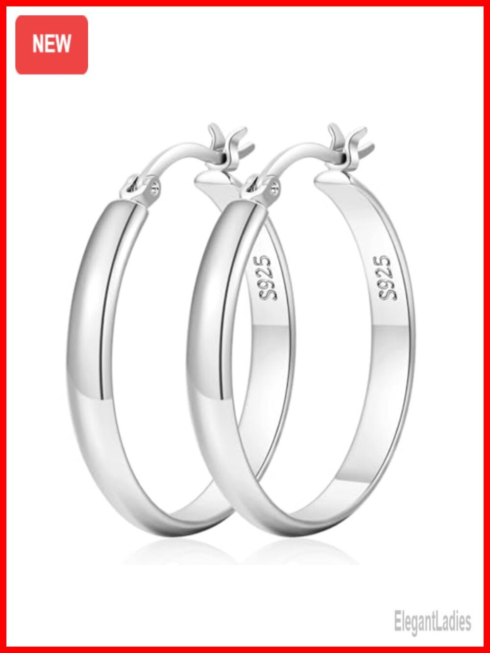 4mm Wide Large Silver Hoop Earrings Lightweight 925 Sterling Silver